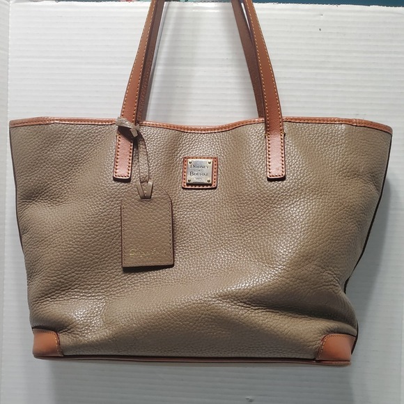 Dooney Bourke Charleston Two Tone Taupe Brown Pebble Leather Tote Shoulder Bag - Picture 1 of 11
